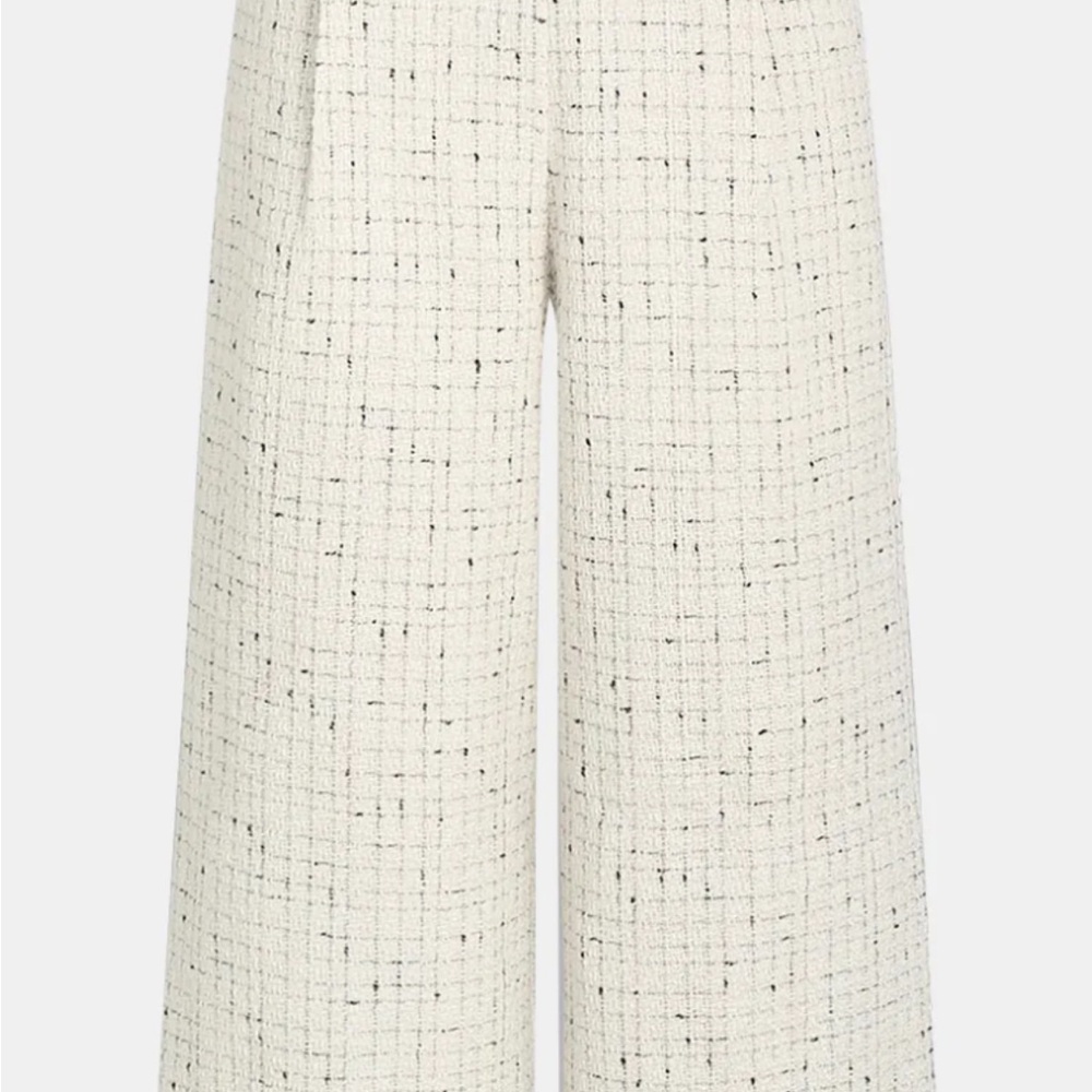 Contrast Waistband Tweed Wide-Leg Pants